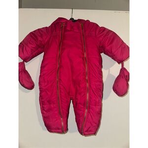 Kate Spade New York Baby Girl 6 Month Hot Pink Barbie pink Snow Suit Mittens Gol